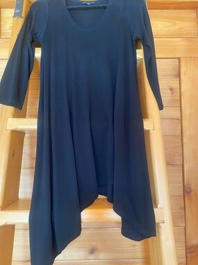 Eileen Fisher Black Relaxed Neck Asymmetrical Hem Silk Tunic